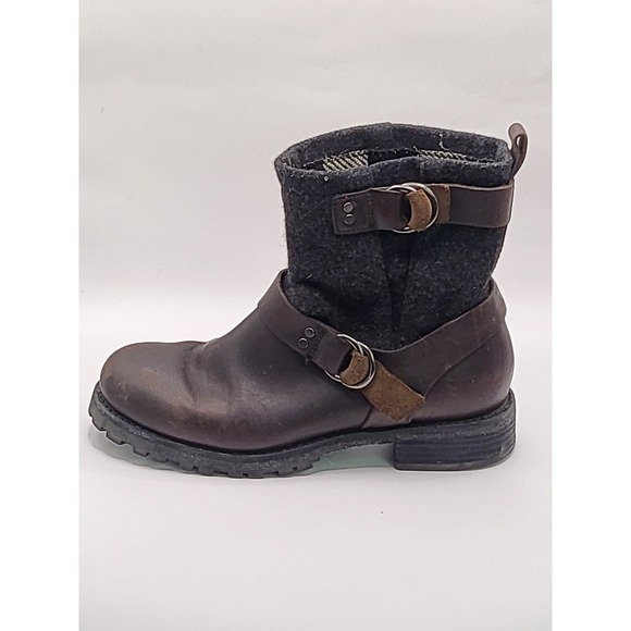 Woolrich Womens Leather & Wool Moto Boots US 8 EU 38.5 Brown Ankle Booties Fall - Picture 1 of 10